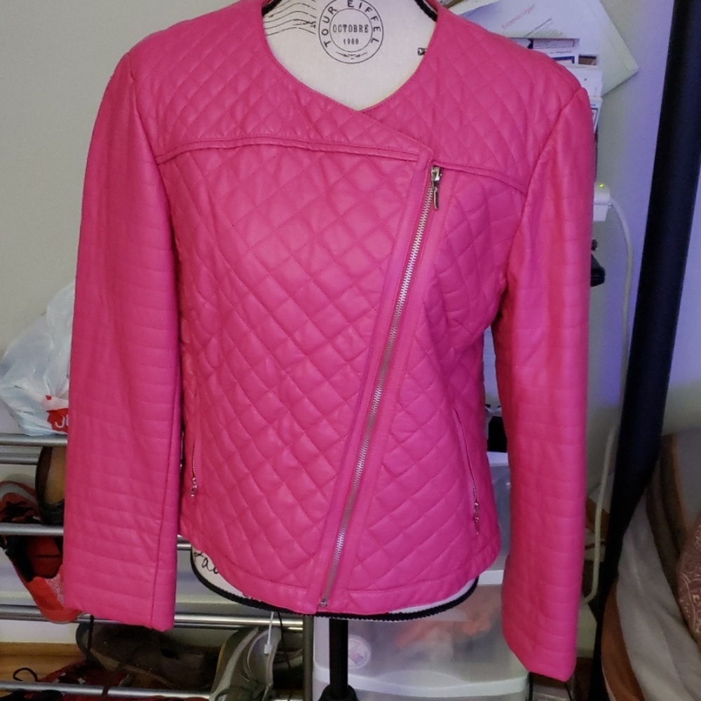 New no tags ladies pink leather jacket by INC